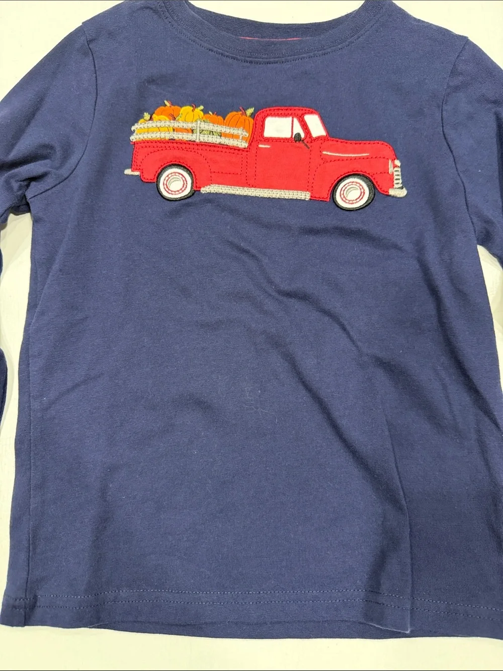 Navy Long-Sleeve Tee with Red Truck Detail